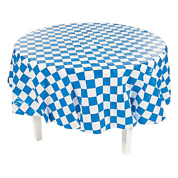 82" Blue & White Checkered Round Plastic Tablecloth