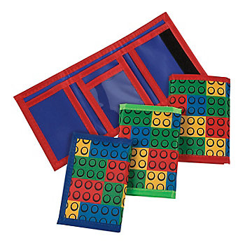 9 1/2" x 4 1/2" Color Brick Building Block Party Tri-Fold Wallets - 12 Pc.