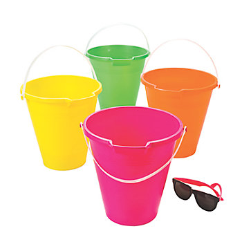 9" Bright Neon Colors Plastic Sand Buckets with Handle Set - 4 Pc.