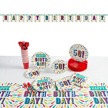 91 Pc. 50th Birthday Burst Party Tableware Kit for 8 Guests