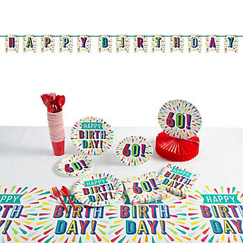 91 Pc. 60th Birthday Burst Party Tableware Kit for 8 Guests