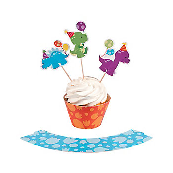 Bulk  100 Pc. Little Dino Cupcake Wrappers with Picks