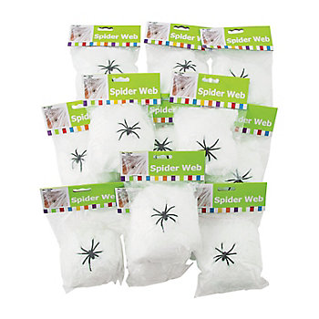 Bulk  48 Pc. Stretchable Spider Webs with Black Plastic Spiders