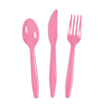 Bulk Pink Plastic Cutlery Sets for 70 - 210 Ct.