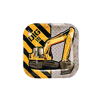 Construction Zone Excavator Square Paper Dessert Plates - 8 Ct.