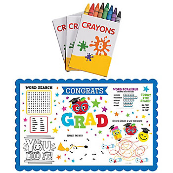 Elementary Graduation Activity Placemats with Crayons for 12