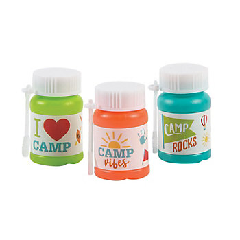 Fun Mini Camp Bubble Bottles - 24 Pc. with Attached Wands