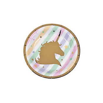 Gold Foil Sparkle Unicorn Party Paper Dessert Plates - 8 Ct.