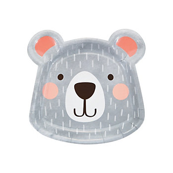 Gray Happy Bear-Shaped Paper Dinner Plates - 8 Ct.