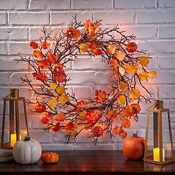Light-Up Fall Leaves Wreath