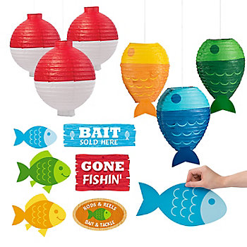 17 Pcs Fishing Birthday Party Decorations Set 3 Fish Shaped Hanging Paper  Lanterns 10 Fishing Bobber