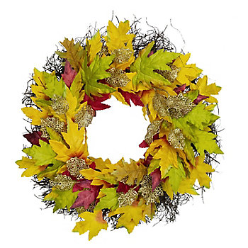 Maple Leaf Artificial Fall Harvest Wreath  22-Inch