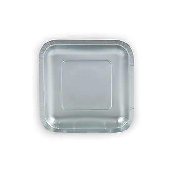 Metallic Silver Square Paper Dessert Plates - 24 Ct.