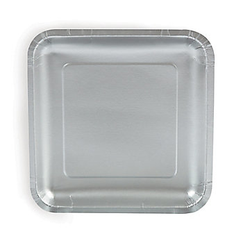 Metallic Silver Square Paper Dinner Plates - 24 Ct.