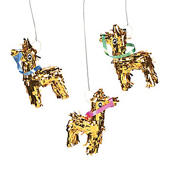 Mini Gold Fringe Donkey Piñata Decorations - 3 Pc.