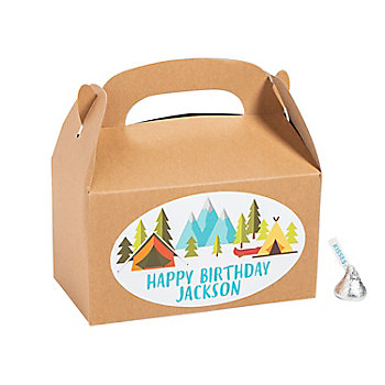 Personalized Camp Party Favor Boxes - 12 Pc.