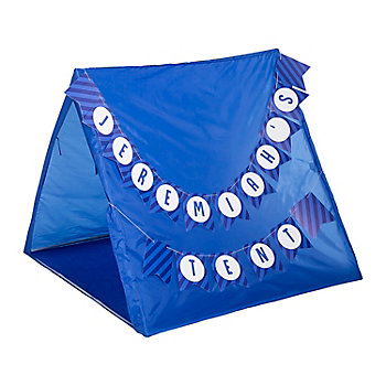 Personalized Pennant Banner with Blue Sleepover Tent