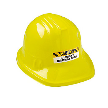 Personalized Yellow Construction Party Hats with Caution Sticker - 12 Pc.