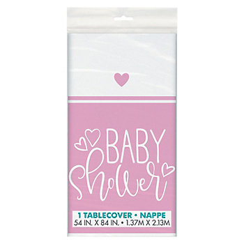 Pink Hearts Baby Shower Plastic Tablecloth