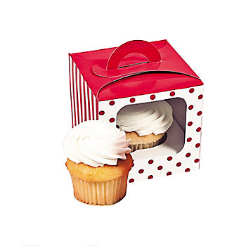 Polka Dot Cupcake Box with Handle - 12 Pc.