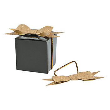 Pre-Tied Elastic Gold Glitter Bows - 24 Pc.