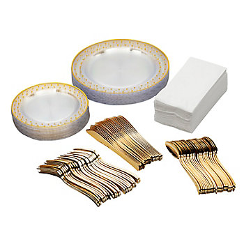 Premium Gold Dot Tableware Kit for 24 Guests