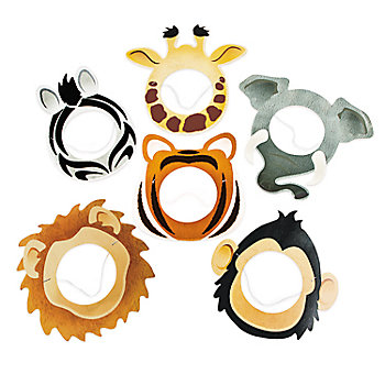 Printed Animal Face Masks- 12 Pc.