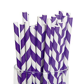 Purple Striped Paper Straws - 24 Pc.