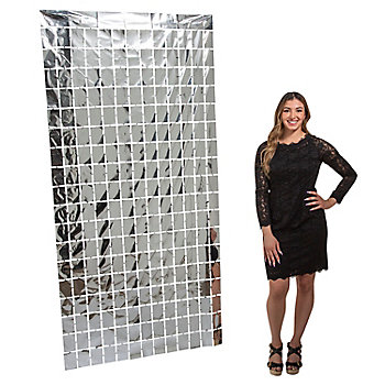 Silver Metallic Fringe Square Curtain
