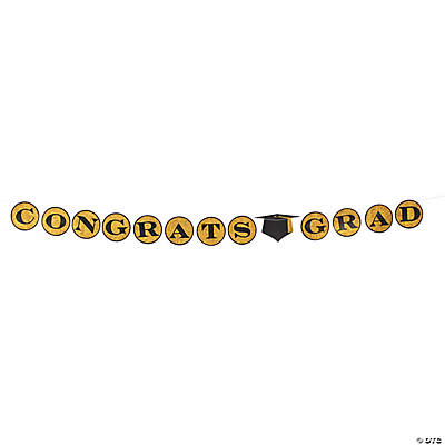 Black & Gold Graduation Glitter Cardboard Banner