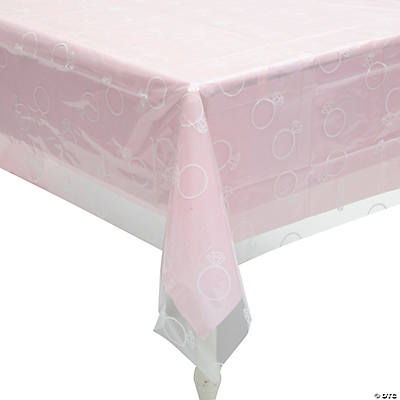 Pink Hearts Baby Shower Tablecloth - 84" X 54", Light Pink Plastic, Disposable & Water-Resistant - View #9