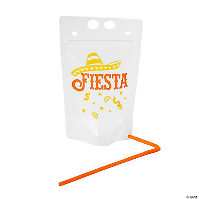 Luau Party Collapsible BPA-Free Plastic Drink Pouches with Straws