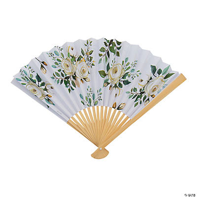 Gold Stripe Folding Hand Fans with Personalized Handles - 12 Pc