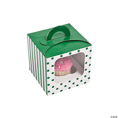 Green Polka Dot Cupcake Boxes With Handle