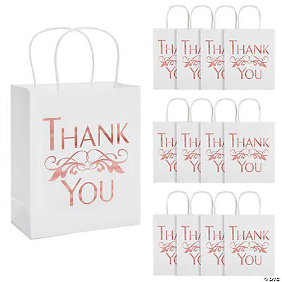 9x8x4 In, 12 Pack Rose Gold Foil Bridesmaid Thank You Gift Bags with Tissue Paper