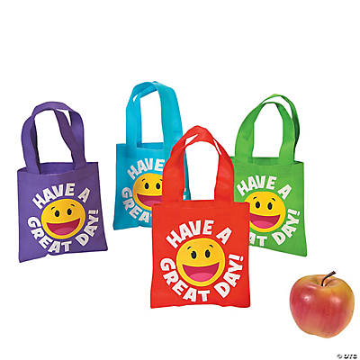 Mini Have a Great Day Smiley Tote Bags - Oriental Trading - Discontinued