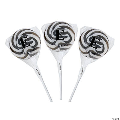 Personalized Black & White Monogram Swirl Lollipops