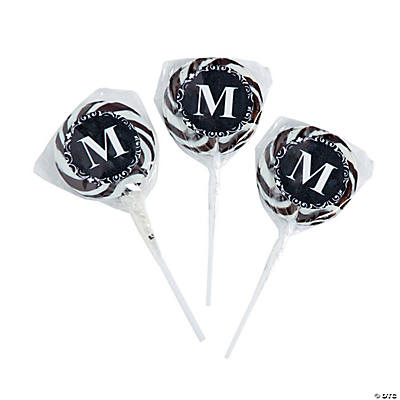 Personalized Black Monogram Swirl Lollipops