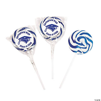 Personalized Blue Graduation Swirl Lollipops