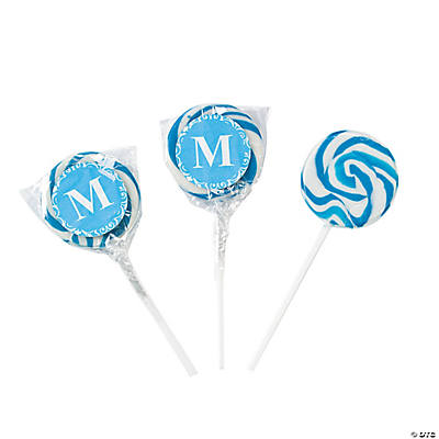 Personalized Light Blue Monogram Swirl Lollipops