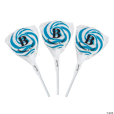Personalized Light Blue Monogram Swirl Lollipops - Oriental Trading ...