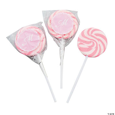 Personalized Light Pink Script Swirl Lollipops - Oriental Trading