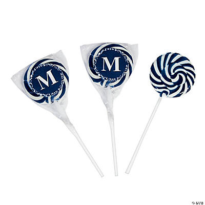Personalized Navy Blue Monogram Swirl Lollipops