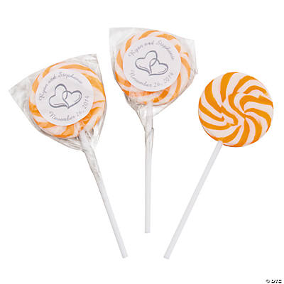 Personalized Orange Two Hearts Swirl Lollipops - Oriental Trading