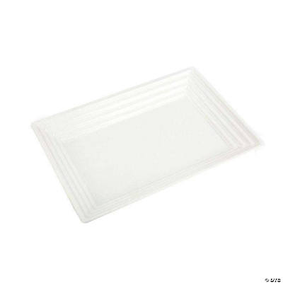 11 x 16 White Rectangular with Groove Rim Plastic Serving Trays