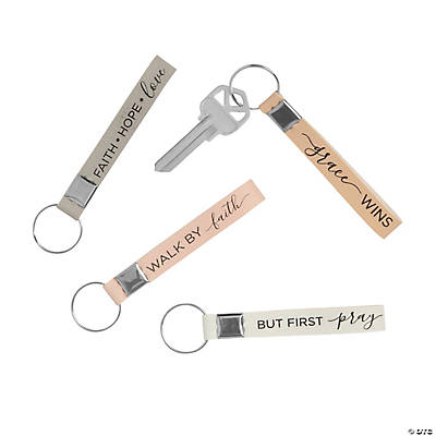 Religious Faux Leather Keychains - 12 Pc.