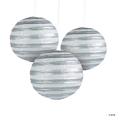 Silver Foil Striped Hanging Paper Lanterns