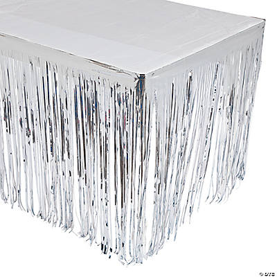 Silver Metallic Fringe Plastic Table Skirt