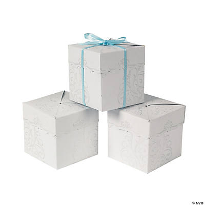 White Pearlized Embossed Favor Boxes - Oriental Trading