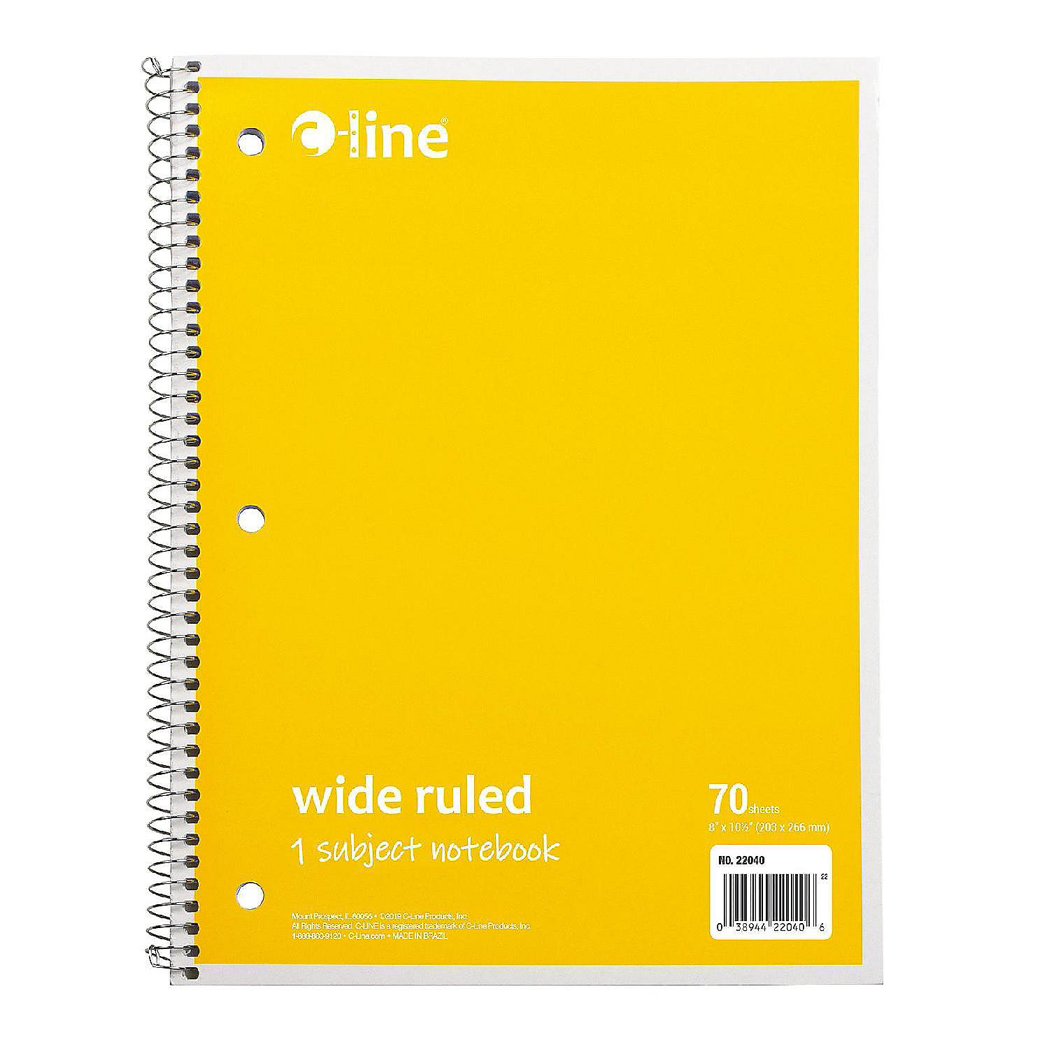1 Subject Notebook, 70 Page, Wide Ruled, Yellow